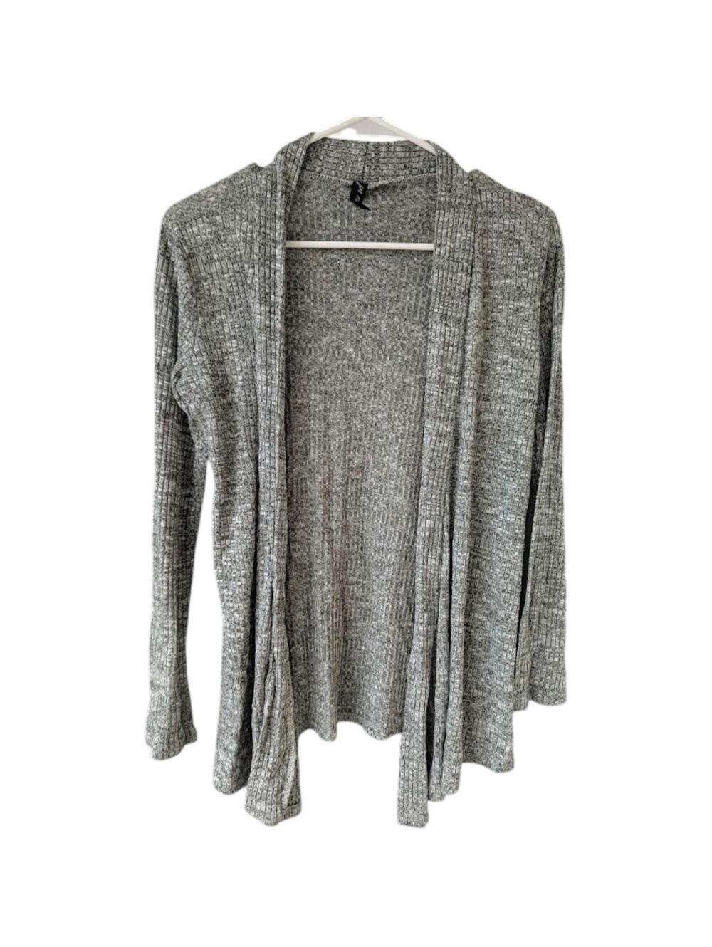 JM Fleurette Cardigan Medium M Gray Ribbed Knit Open Front Lightweight 18x25